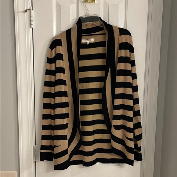 Pointelle Sweaters - Preowned  woman Black and Tan Striped Cardigan